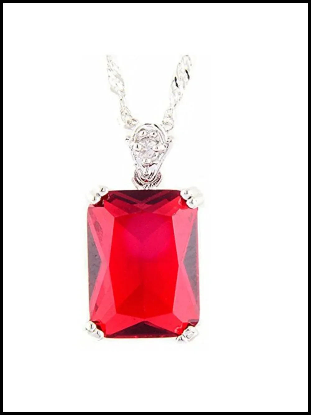 Rectangular Radiant Cut CZ Solitaire Pendant Necklace - 18K White Gold Plated